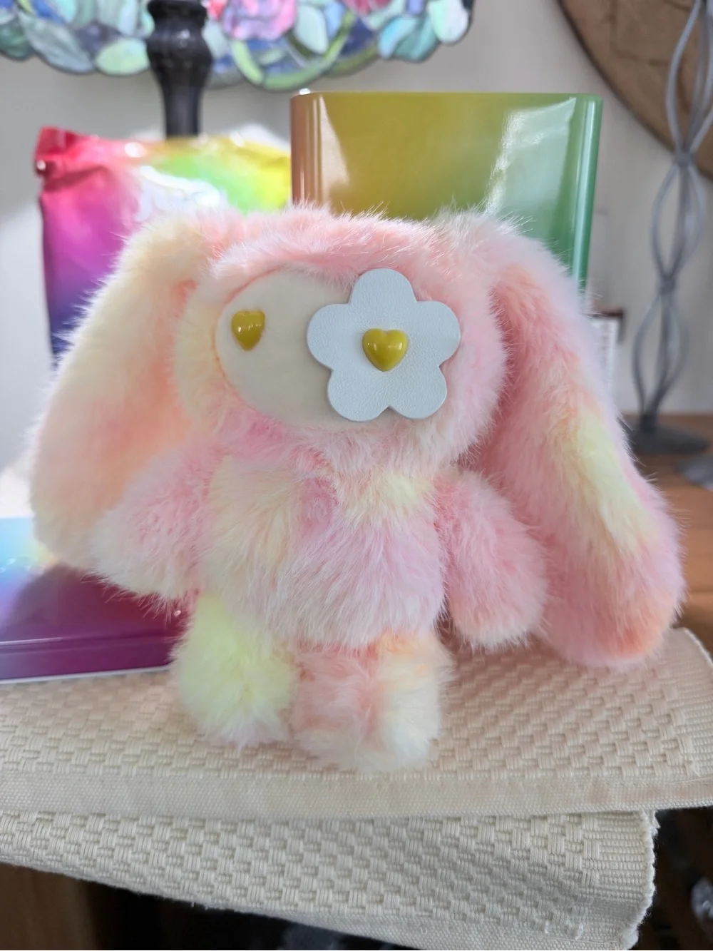 JuJu Plush Bunny Keychain - Pink, Yellow & Cream Fuzzy Charm